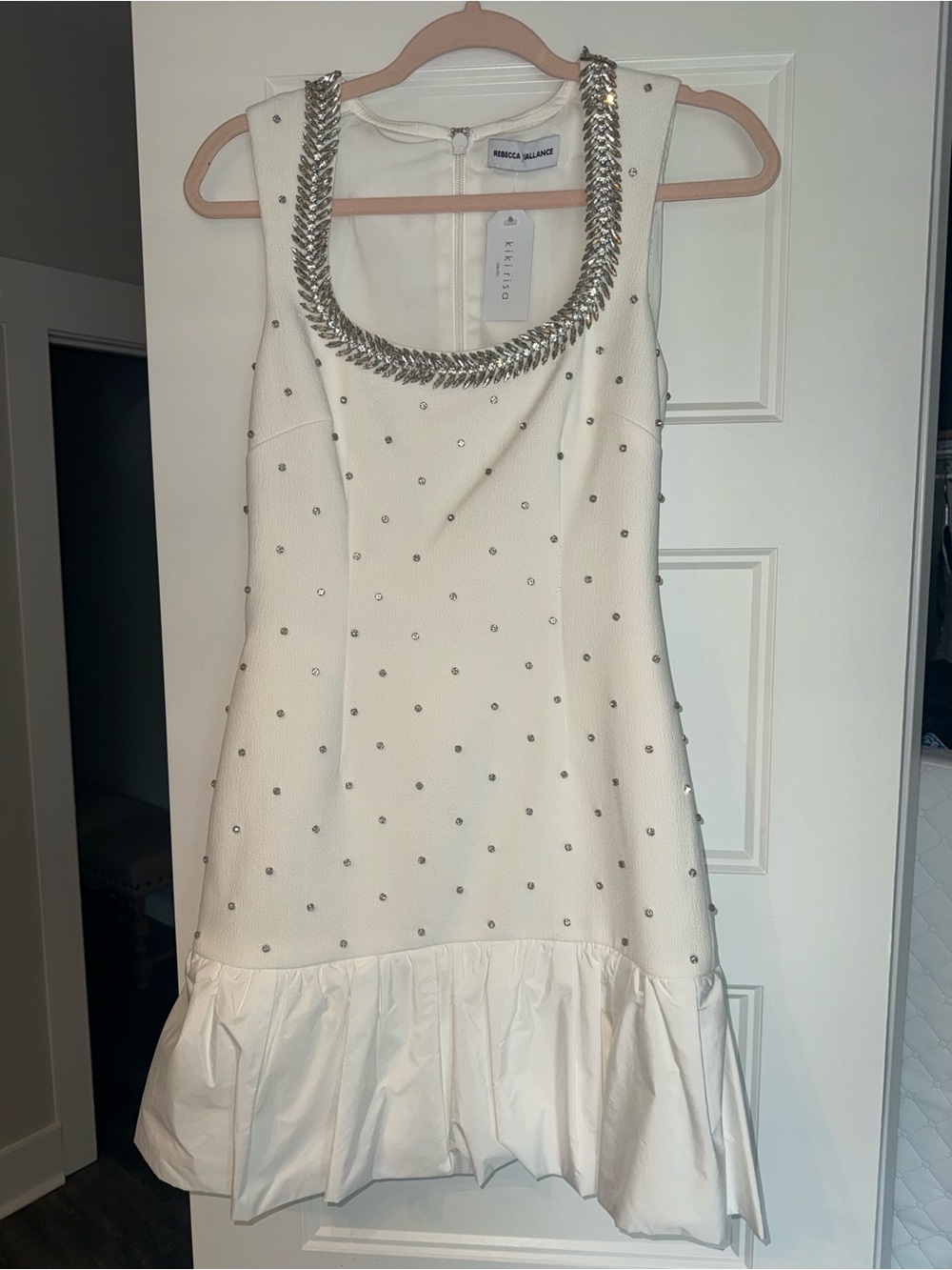 Rebecca Vallance mini White Dress with silver stone details